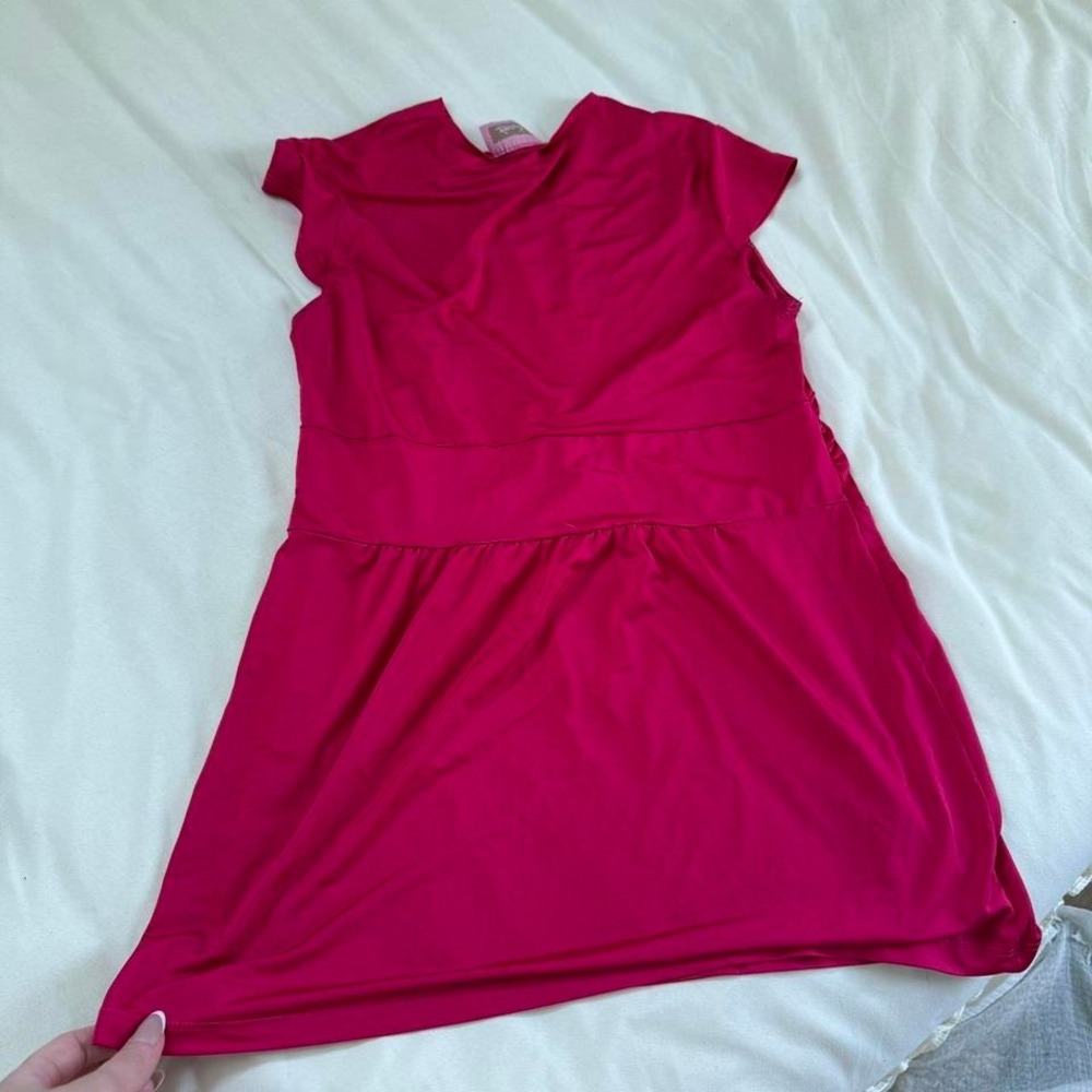 pink fairy top  Y2K hot pink ruched v neck top k mode size large - Picture 7 of 7